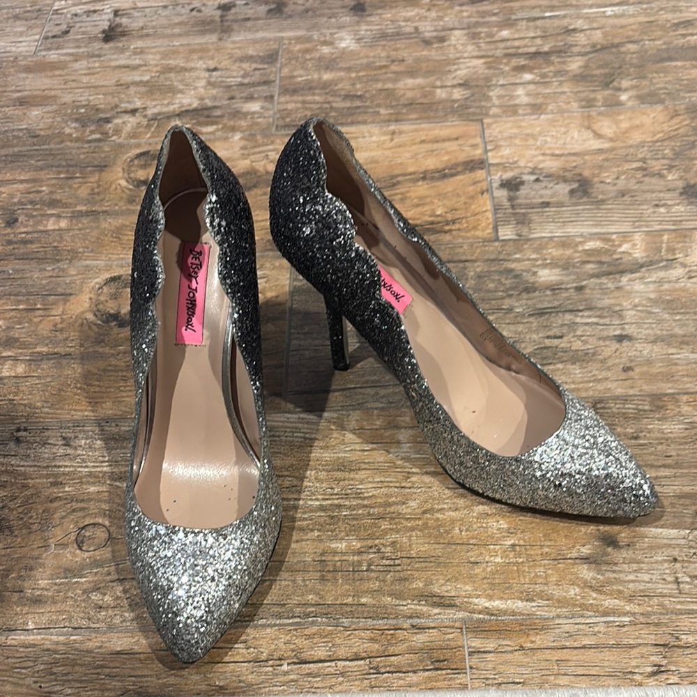 Elegant Silver and Black Glitter Heels